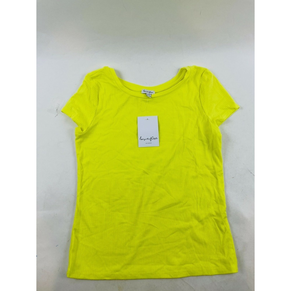 Love Fire shirt Girl's Size XL Neon Yellow Form Fitting Ribbed round neck NWT